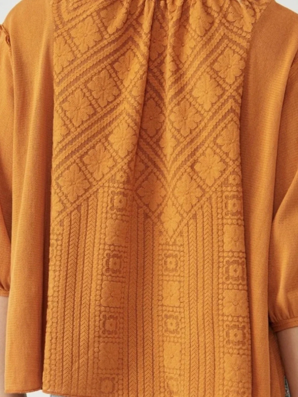 Free People Burnt Orange Crochet Button-Front Blouse